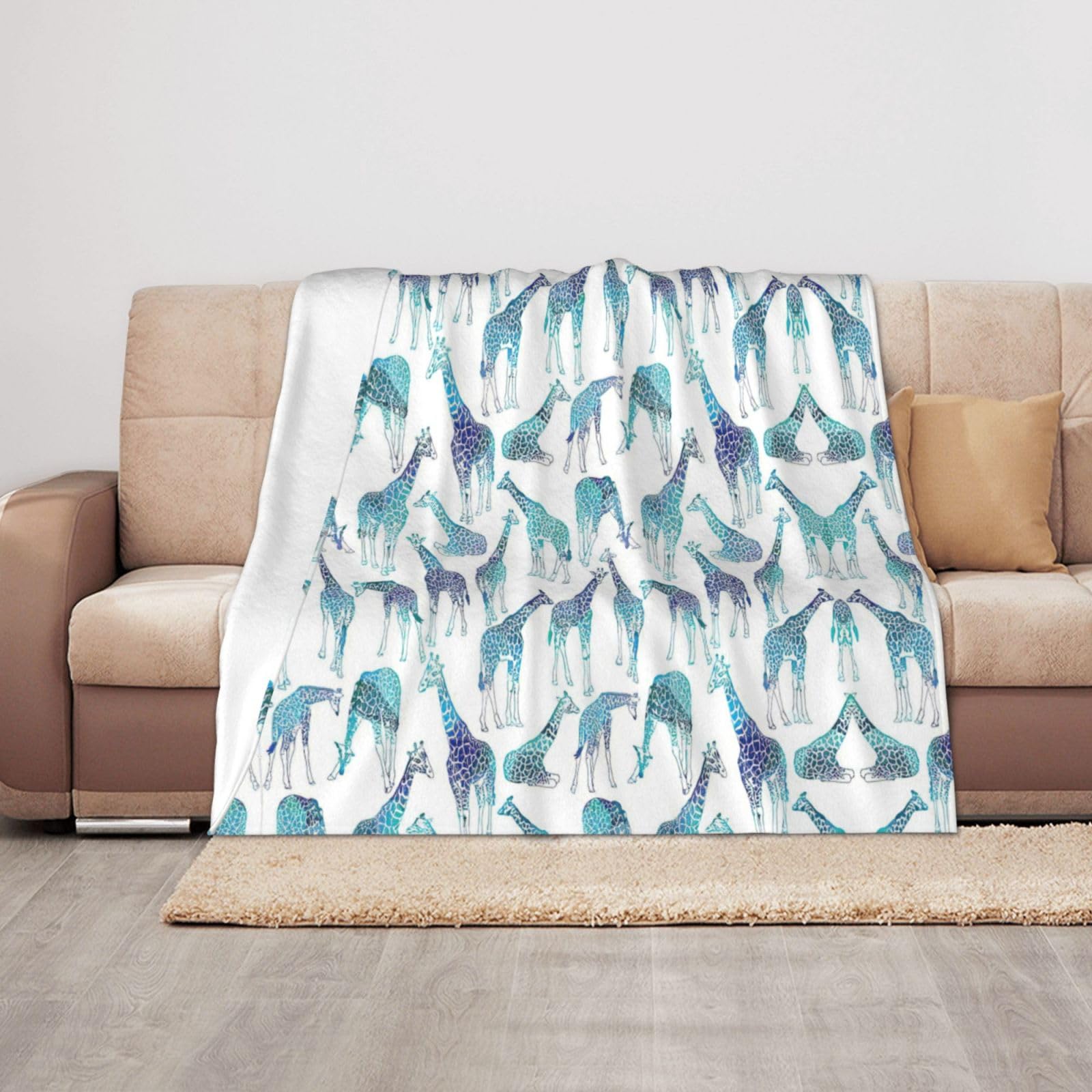 Couverture douillette imprimé girafe 127x101 cm plaid doux et léger pour voyage