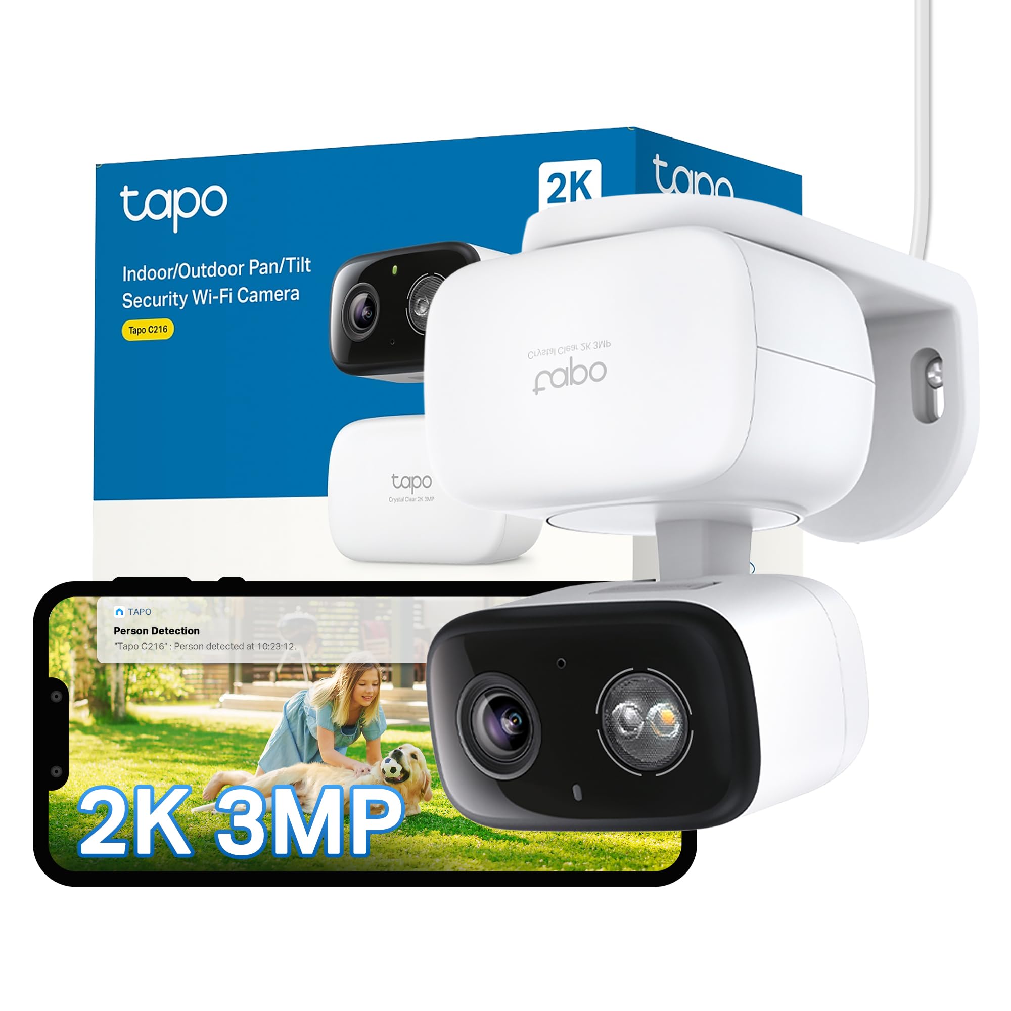 Tapo C216 2K 3MP Pan/Tilt Outdoor Security Camera Spotlights Camera
