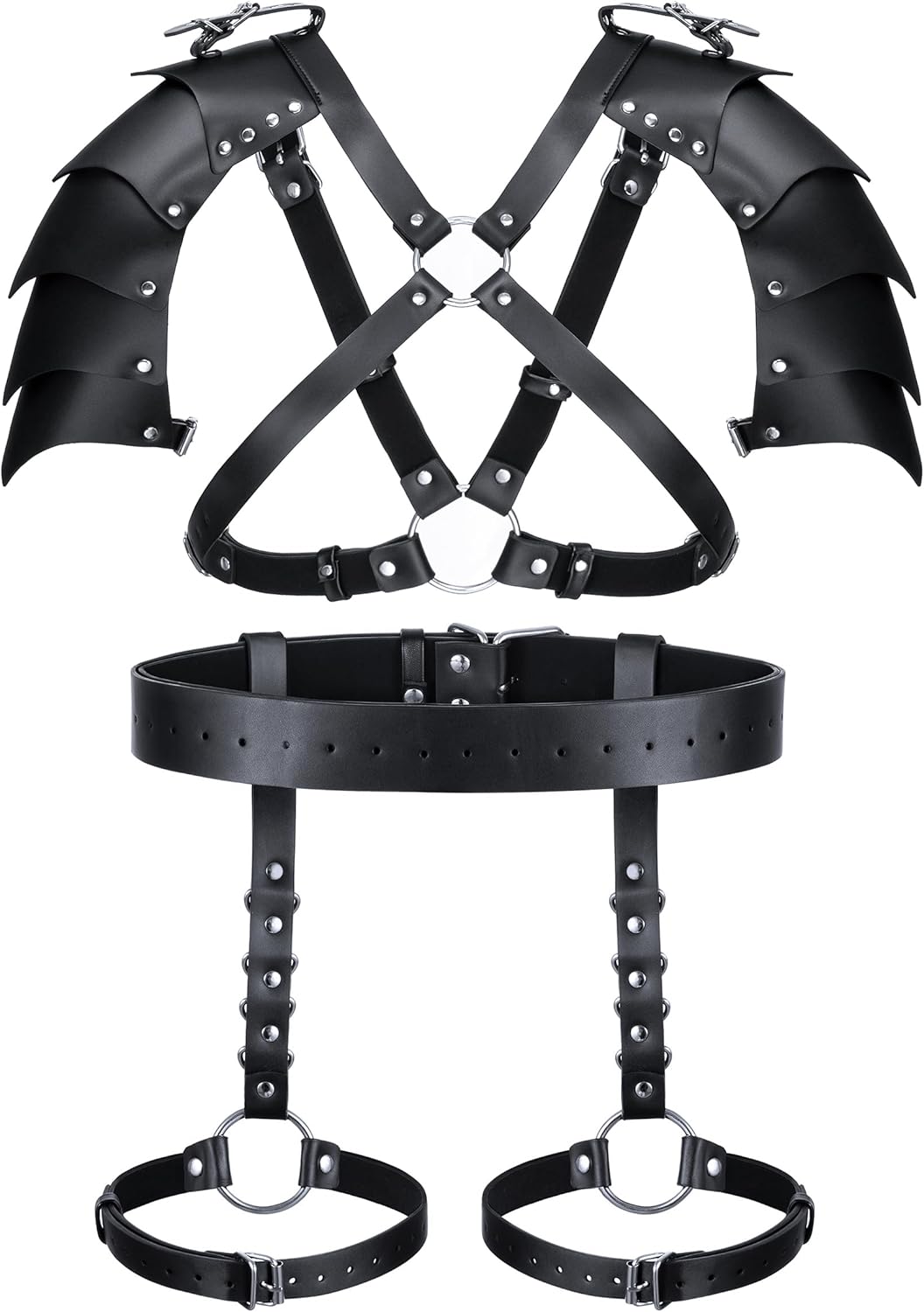 Medieval Knight PU Leather Leggings Corset Belt Shawl Renaissance Shoulder Cape Scarf Bracers Accessories - Image 3