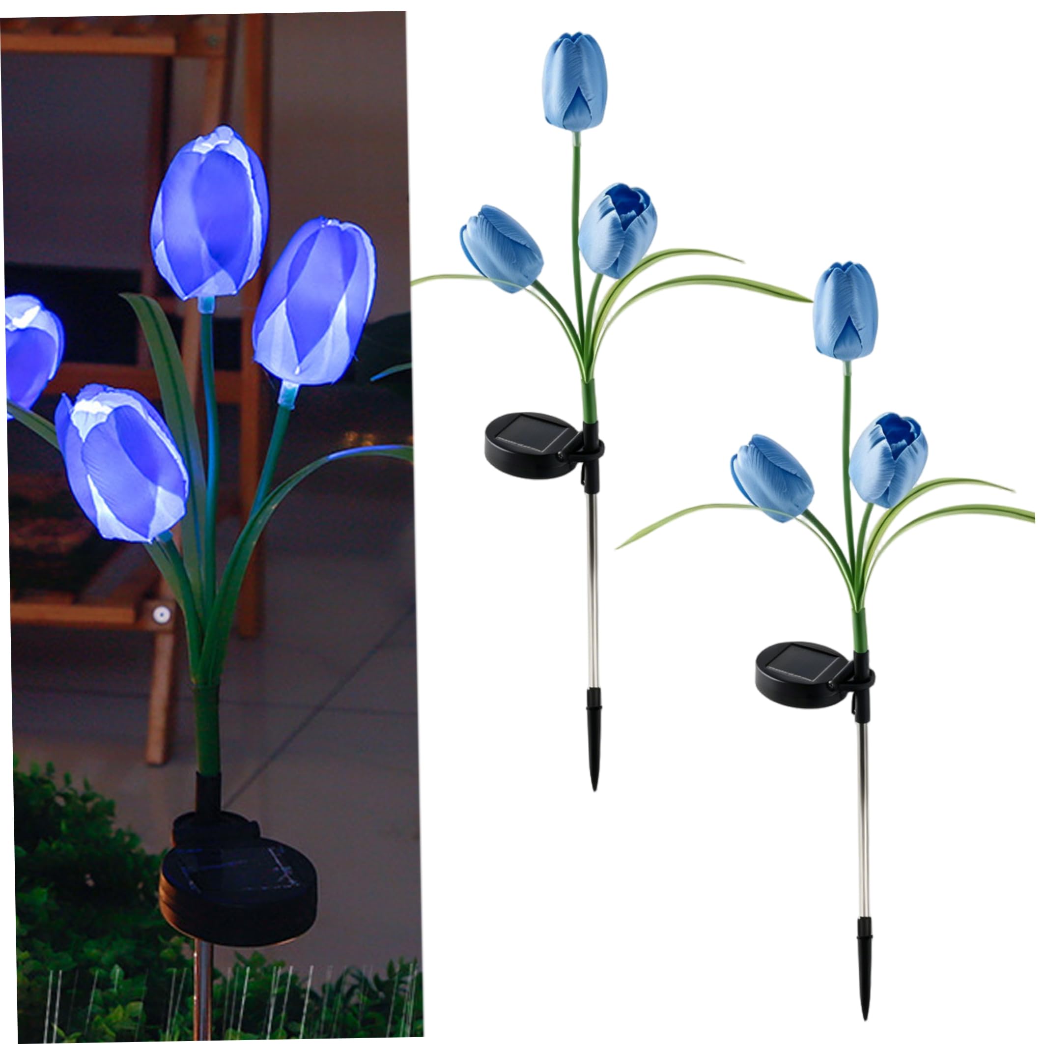 Bemonew Light Up Flowers, 2pcs Solar Garden Lights, Waterproof Outdoor Solar Flower Lights, Light Up Tulips with Auto On/Off (Blue)