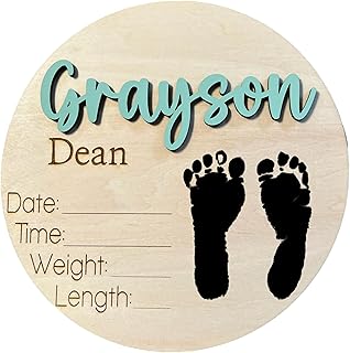 Personalized Birth Announcement sign with Stats and Footprints, Custom Baby Name Hospital Photo Prop, Many sizes, 19 Font Options, 30 Colors