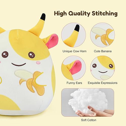 Miniatura 3 de Colixpet Animales de peluche de vaca, lindos cojines de felpa de vaca suaves de plátano, juguetes de peluche para decoración del hogar, cumpleaños