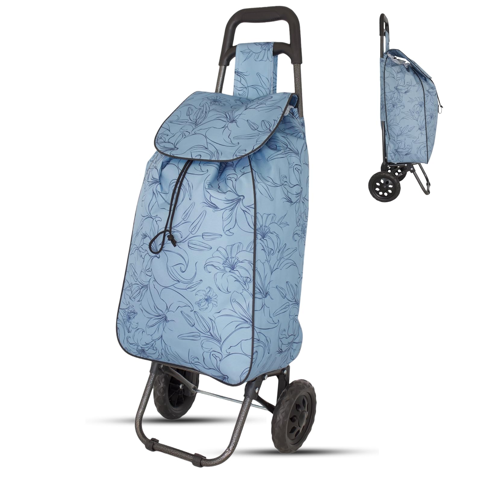 Lightweight 2 Wheel Shopping Trolley Cart 35L – Iris Foldable Grocery Cart with Strong Metal Frame, Water-Resistant Bag & Smooth Rolling Wheels – 94cm