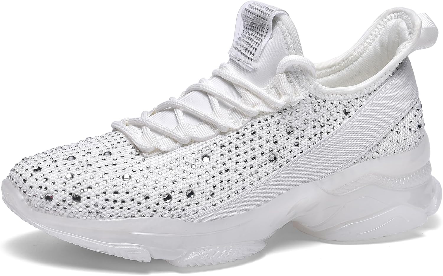 LUCKY STEP Girls Rhinestone Strolling Footwear Mesh Slip On Trend Breathable Sparkle Glitter Sneaker