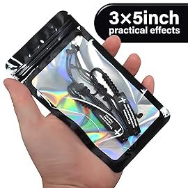 EONJOE 35 Inch Mylar Bags Holographic Resealable Sealable Packaging Zip Bag Small Bussiness Jewelry Candy Sample Food Packing Supplies,Black