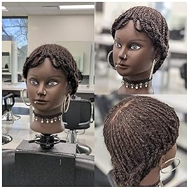 African Mannequin Head with 100% Human Hair Mannequin Head Curly Cosmetology Manican Mannequins Heads with Stand for Display Practice Braiding Styling Training Head Hair Styling