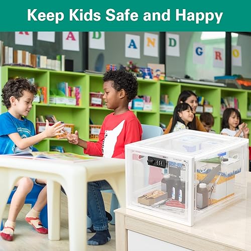 Miniatura 6 de iBune Caja de bloqueo grande de medicamentos, caja de almacenamiento de medicamentos con cerradura para caja fuerte de