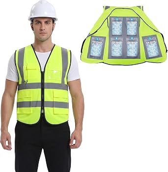 Cooling Safety Vest with 24Pcs Ice Packs - Ice Cooling Vest for Men Women