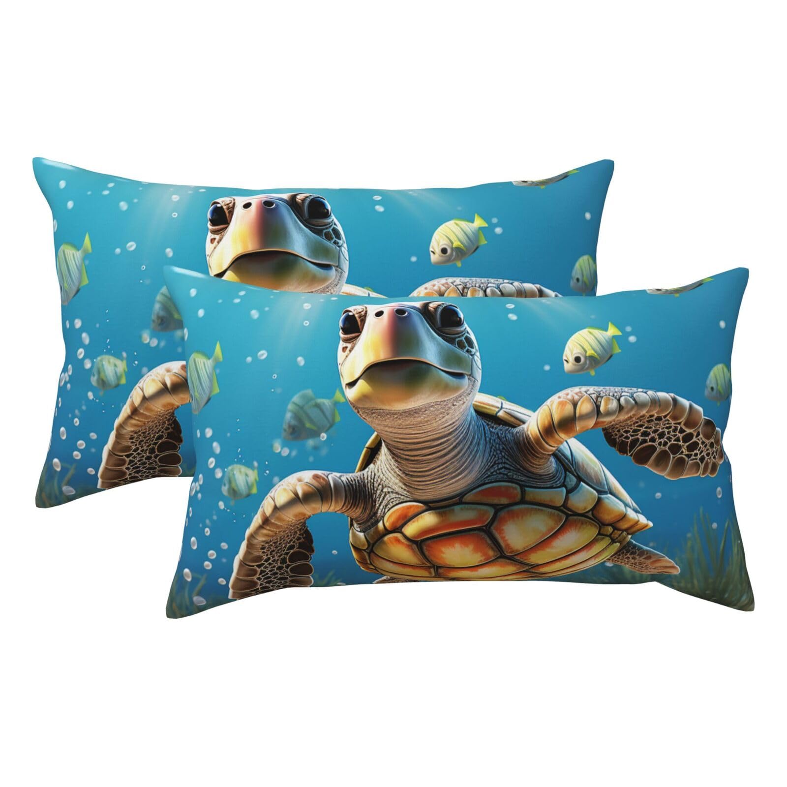2 Pack King Pillow Cases with Hidden Zipper, Soft Breathable Pillow Covers for Hair and Skin, Cartoon Sea Turtle Pillowcases 20"x36" Bed Pillow Protectors Cover for Sleeping Gifts