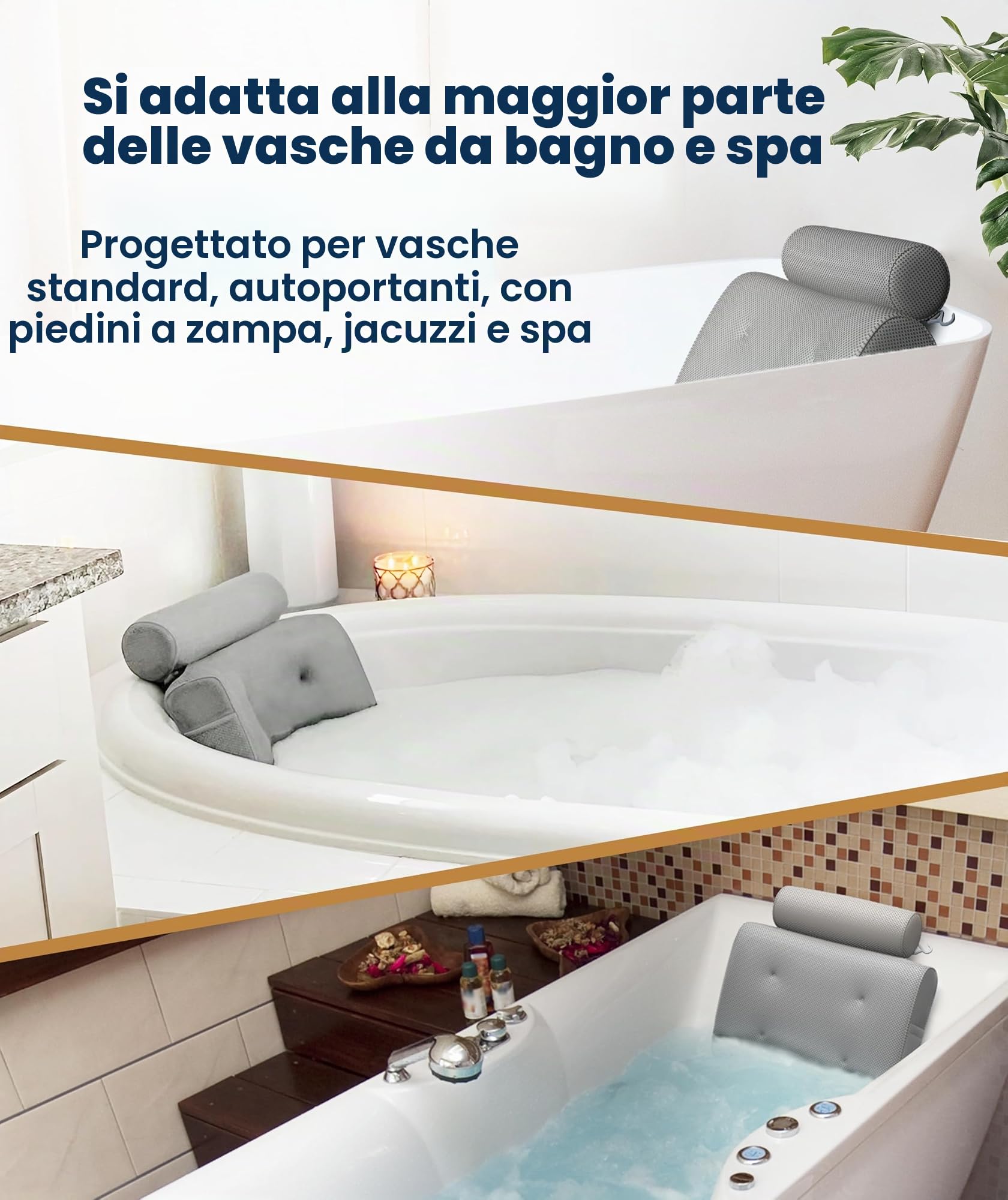 Everlasting Comfort Cuscino vasca da bagno di lusso per testa, collo e schiena – Cuscino antiscivolo con ventose, mesh ad asciugatura rapida e gancio (Grigio)