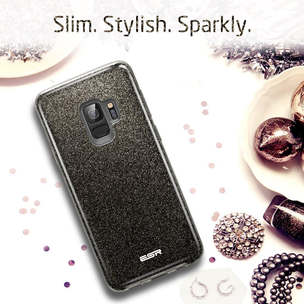 ESR Makeup Glitter Case Compatible for The Samsung Galaxy S9, Glitter Sparkle Bling Case Protective Cover [Three Layer][Supports Wireless Charging] for Galaxy S9 5.8 inch, Black(Released in 2018)