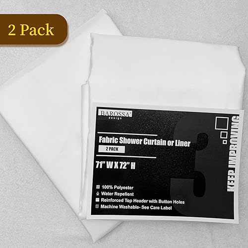 Miniatura 7 de Barossa Design Paquete de 2 forros de cortina de ducha de tela ligeros, forros de ducha de tela blanca con imanes, lavables y repelentes al agua, 12