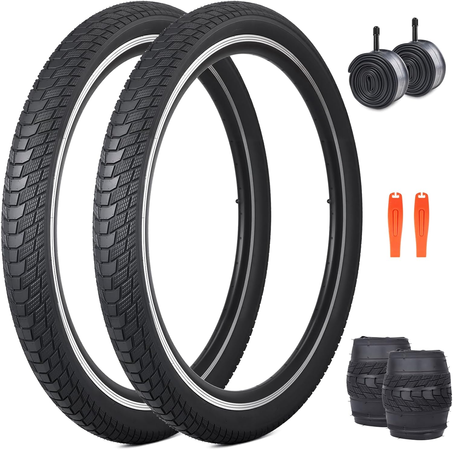 Bike Tire Anti-Slip Tire 20/24/26/27.5 x 2.4 inch Foldable Replacement All Terrain with Inner Tube Levers for BMX Mountain Cruiser Bicycle
