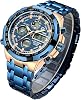 Luxury Fashion Mens Watches Stainless Steel Heavy Bullet Sport Chronograph Waterproof Gold Two Tone Date Alarm Multifunction Analogue Digital Watch