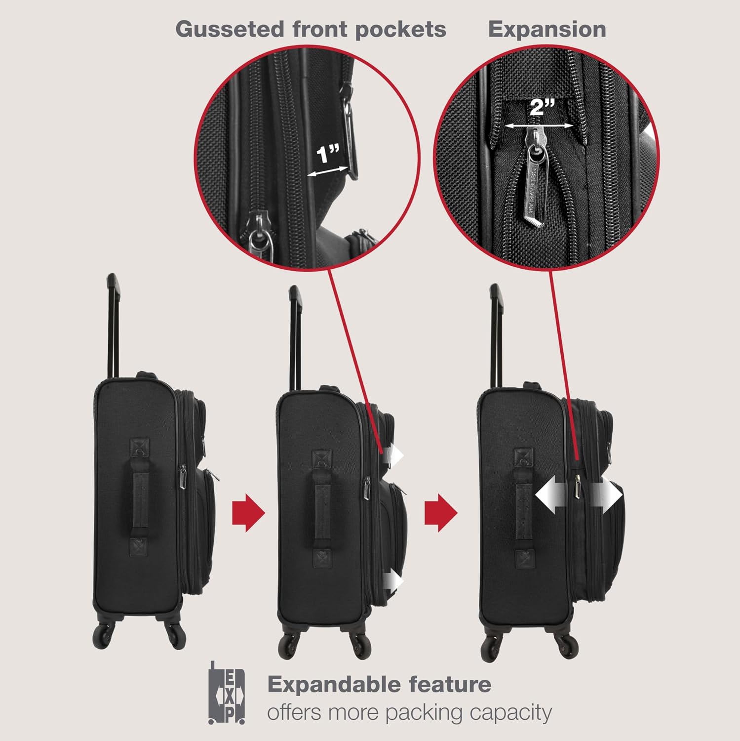 U.S. Traveler Rio Lightweight Softside Rolling Carry-on Suitcase, 4-Wheel Set, Black