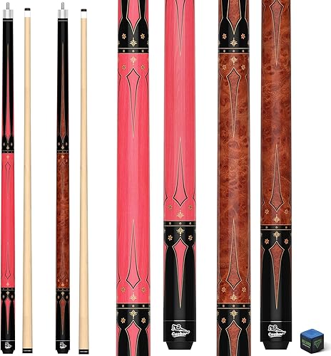 Juego de 2 palos de piscina para adultos, 2 tacos de piscina de 58 pulgadas para mesa de billar, punta de 0.512 in, diseño de patrón geométrico,