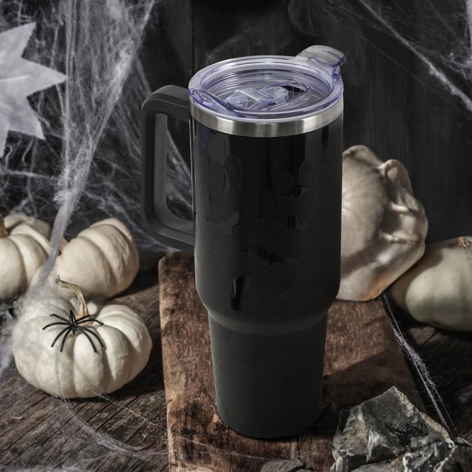 Goth Tumbler with Lid and Straw 40oz,5D Black Gothic Bats Vacuum Insulated Leak Proof Tumbler,Cute Spooky Gift Women Girls Accessories Stainless Steel Coffee Cup