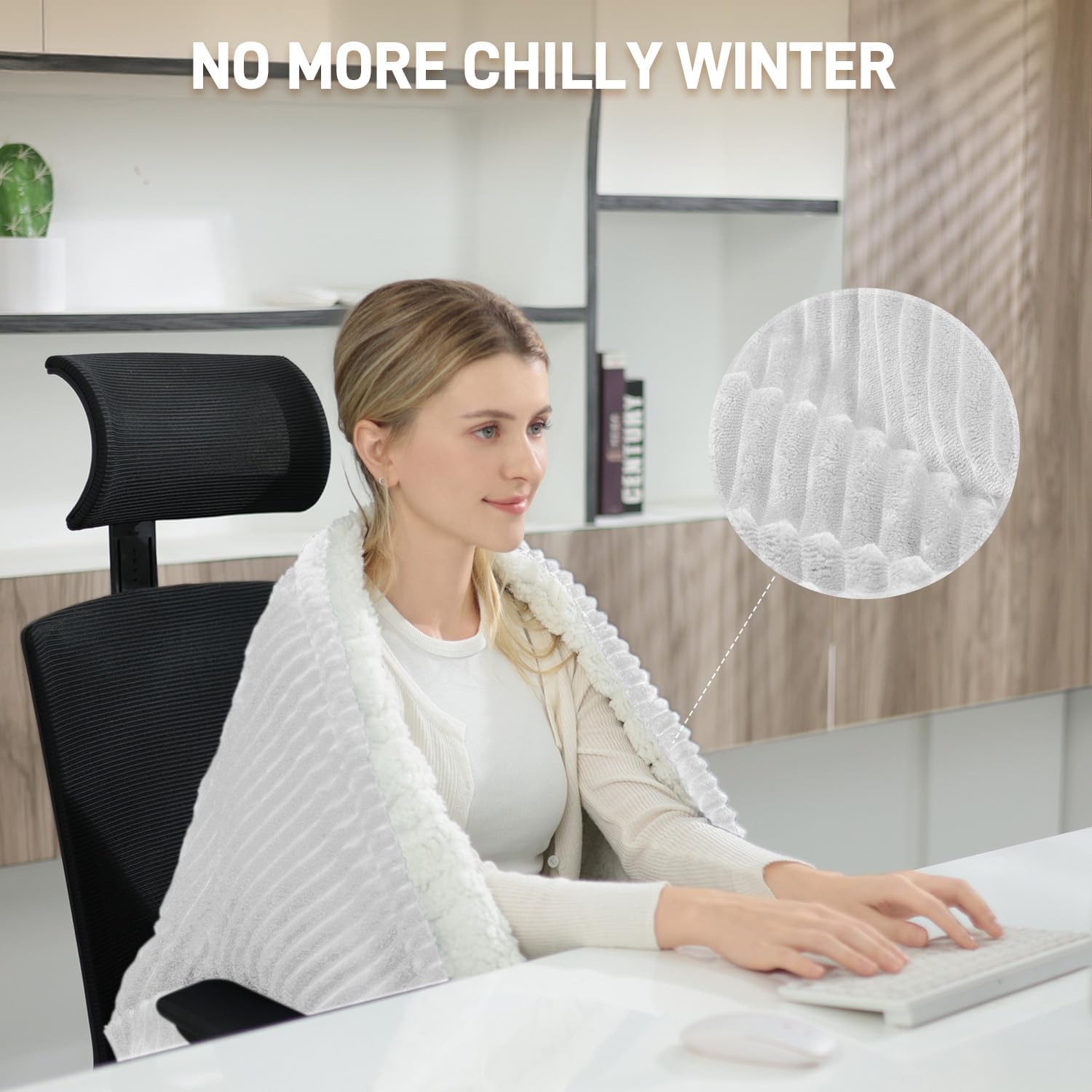 Electric Heated Blanket Throw, Heating Blanket Throw with Soft Flannel, 84* 90Inch Heated Throw Blanket with 10 Time Settings, 6 Heat Settings, and 8 hrs Timer Auto Shut Off (White)