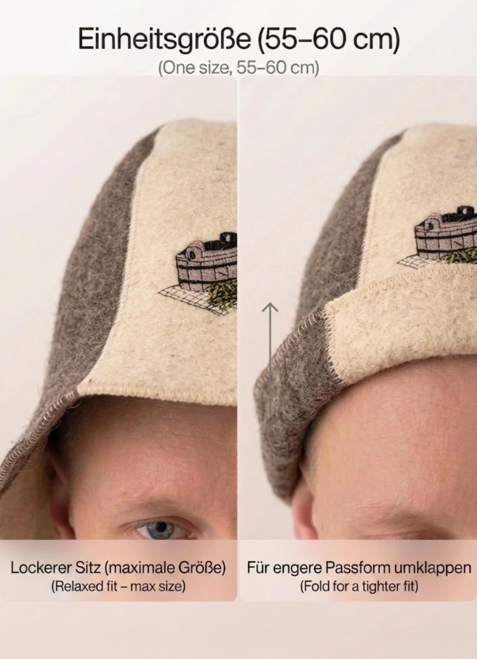 Sombrero De Sauna 100% Lana Fieltro con Bordado para Hombre y Mujer, Gorro Wellness (Baño sauna bañera)