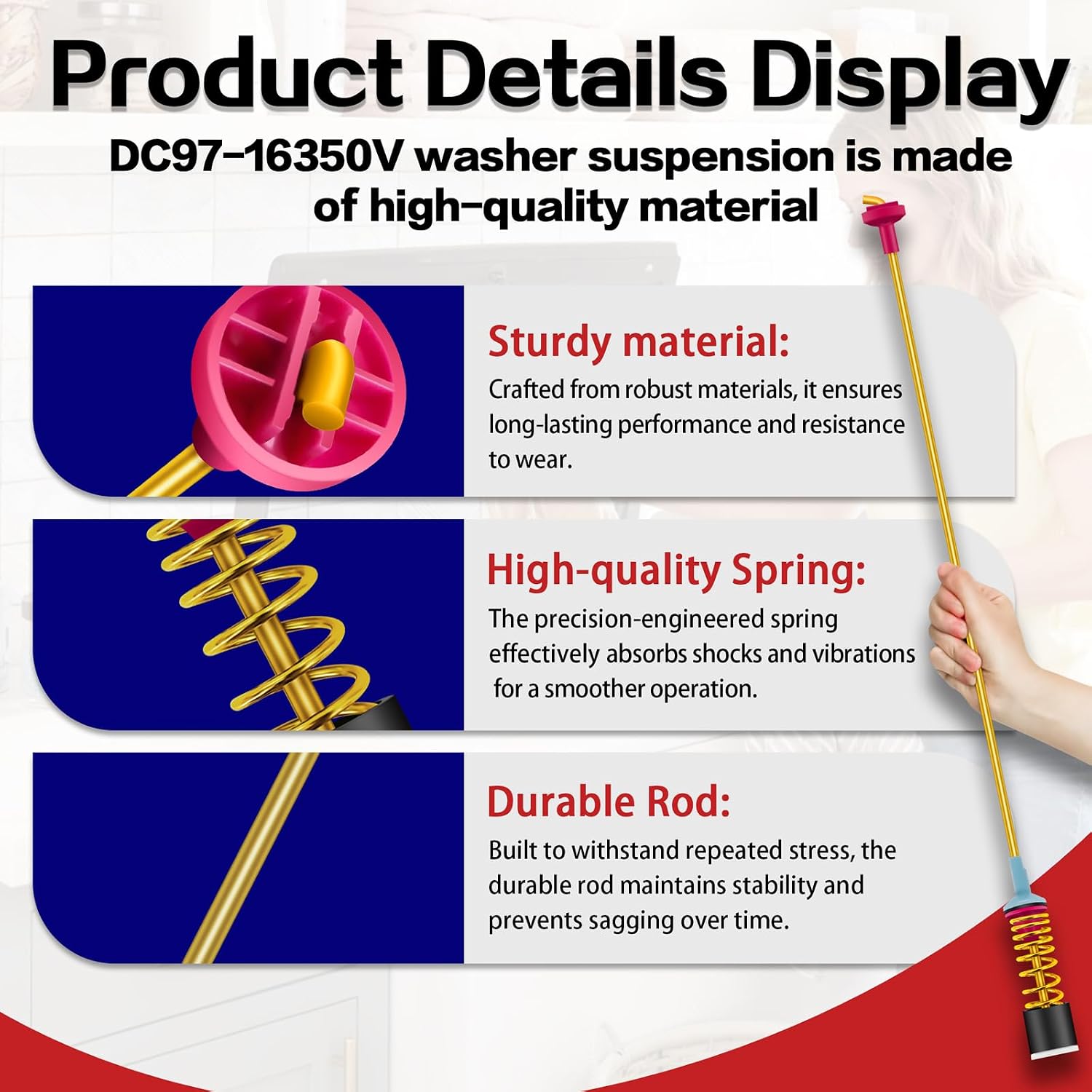 DC97-16350V Washer Suspension Rods 27.6 Inch Fit for Sam-sung WA48J7700AW/A2 WA50F9A7DSW/A2 WA50F9A8DSW/A2 WA54R7200AV/US WA54R7200AW/US WA54R7600AC/US WA54R7600AV/US WA54R7600AW/US WA5AR7200AV/US