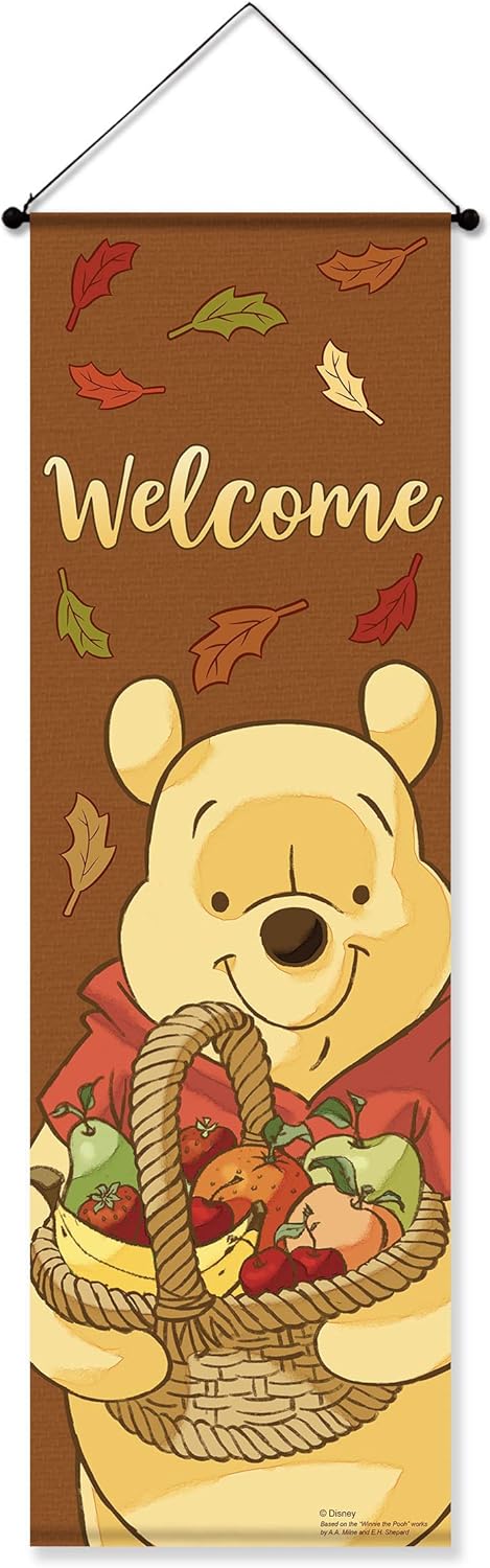 Disney Winnie the Pooh Fall Outdoor Banner, 15” x 47”, Hanging Flags Yard Sign, Front Door Banner Porch Home Décor, Fall Decorations, Autumn, Officially Licensed Disney