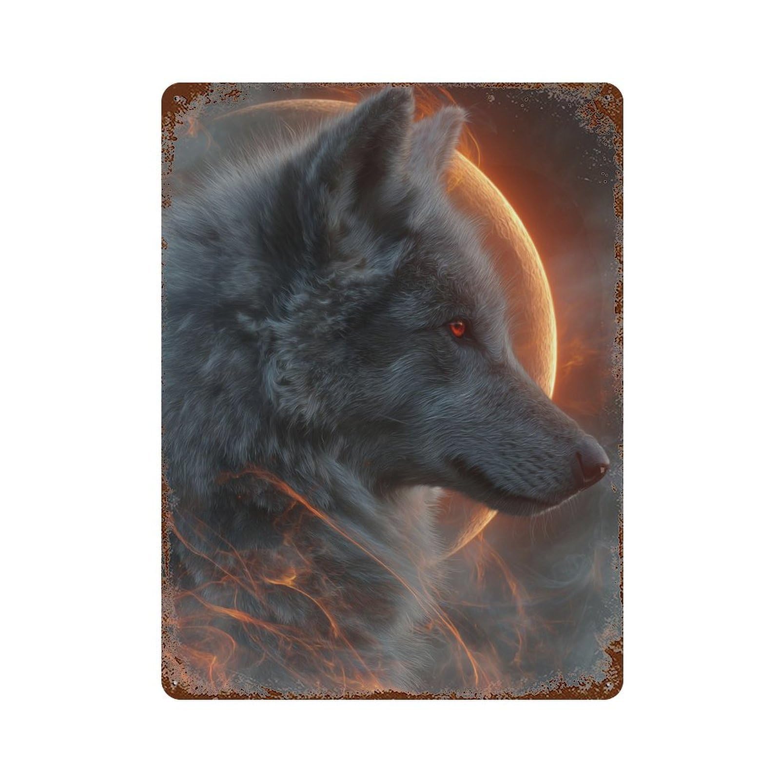 Rust Effect Wolf Spirit Art Print Rustic Tin Plaque 15.7"x11.8", Old School Wall Decor for Shed, Workshop And Garage Wall Decor