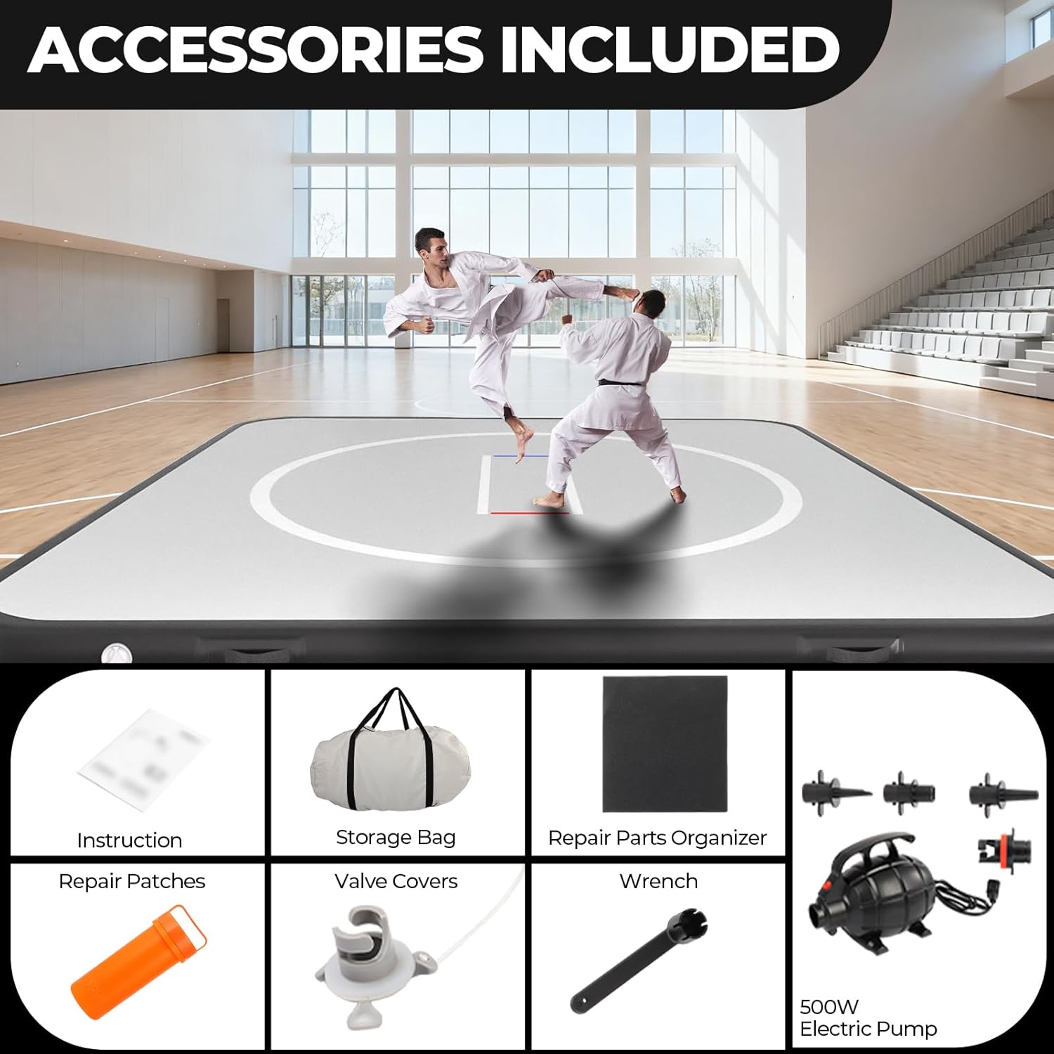 FAHKNS Inflatable Wrestling Mat for Home,10x10FT 4" Thick Jiu Jitsu Mats,Waterproof PVC Mat for Yoga,Gymnastics,BJJ, MMA,Grappling,Judo,Boxing,Martial Art