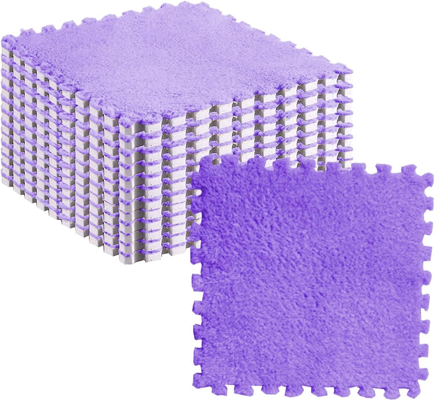 10pcs Plush Foam Puzzle Mat Tiles Soft and Non Slip Interlocking Carpet Tiles for Bedroom or Kids Room (Violet)