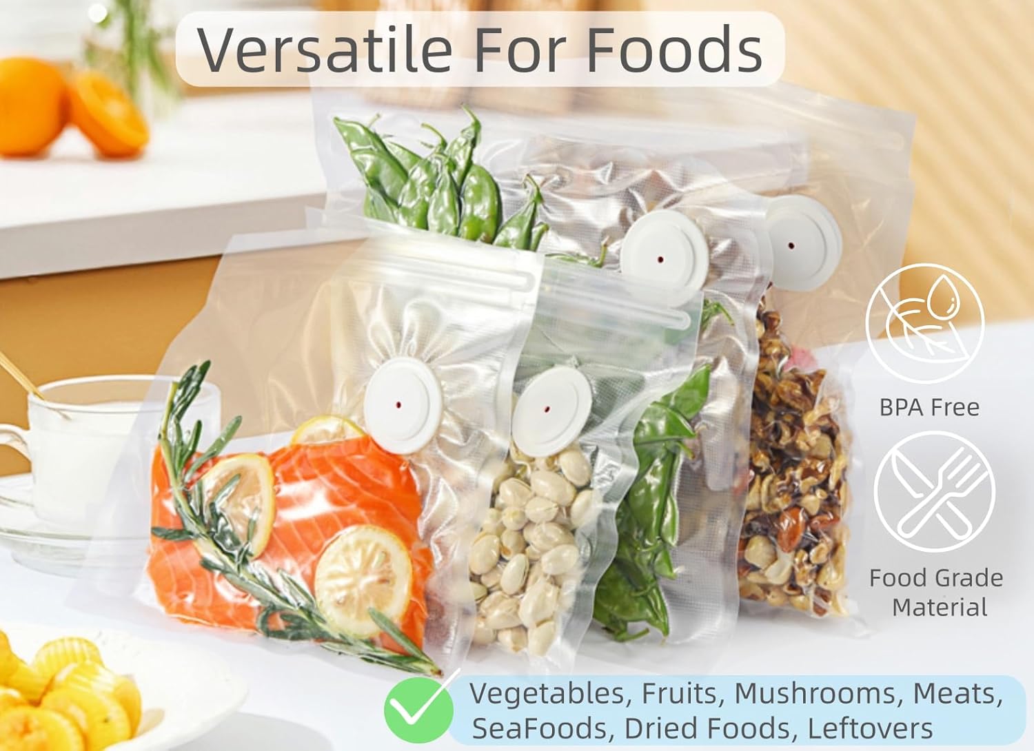 30 Upgraded Reusable Vacuum Seal Bags For Food + 2 Clips, 20p 8"X8" + 10p 10"X11", BPA Free, 5X Longer Fresh, for Sous Vide, Freezer, Microwave, Odor-Resistant, Leak-Proof | More Reusable, Easier To Clean, vacuum-retentive - Image 2