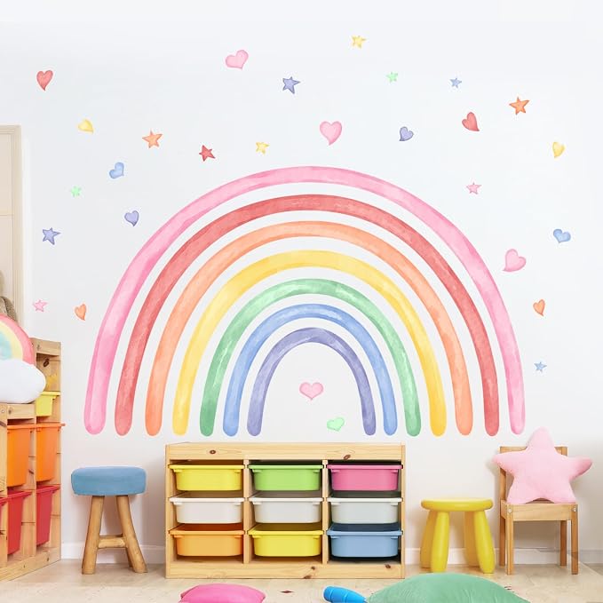 Vinilo decorativo de arcoíris grande de 77" x 47" para pared infantil y dormitorio miniatura 7