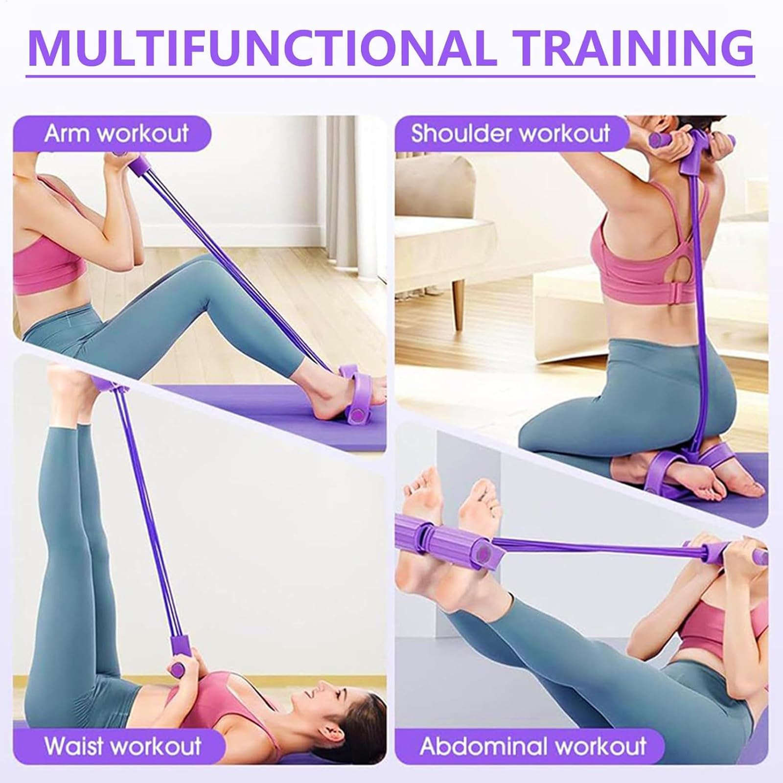 Bandas de resistencia para ejercicio, pedal de pie con asas elásticas, sistema de resistencia multitubo para entrenamiento de abdomen, cintura, brazos y piernas