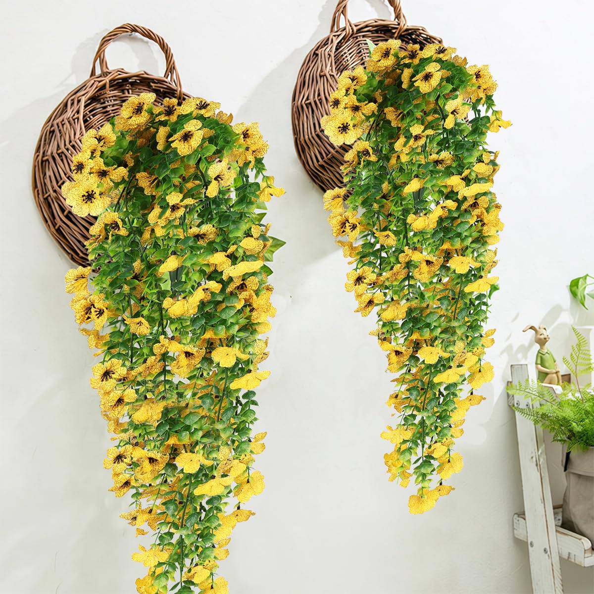 HBell 4Pcs Artificial Hanging Flowers,UV-Resistant Fake Hang Plants Flower Bouquet Hanging Vine Plants Drooping Plant for Wall Home Garden Yard Patio Wedding Indoor Outdoor Decoration (Yellow) - Image 4