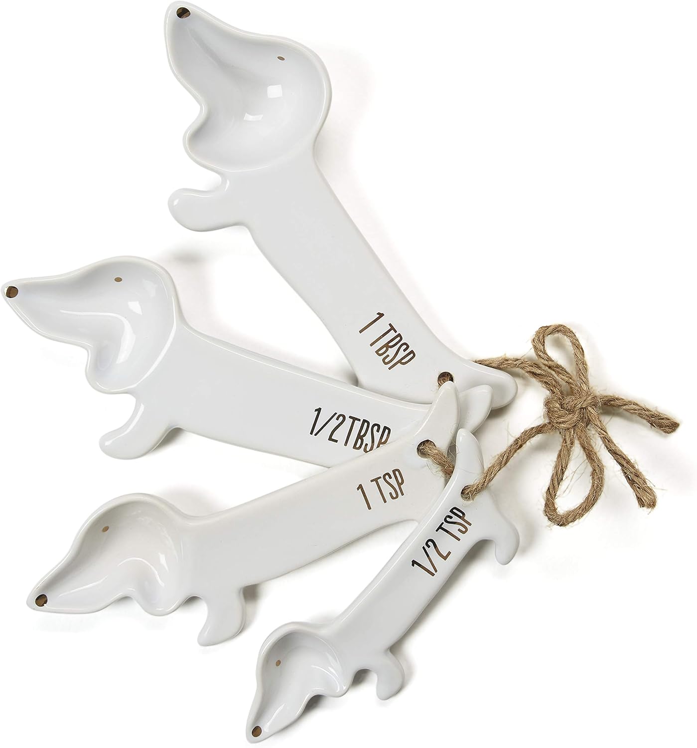 Cute White Dachshund Ceramic Measuring Spoon Set (Under $20)