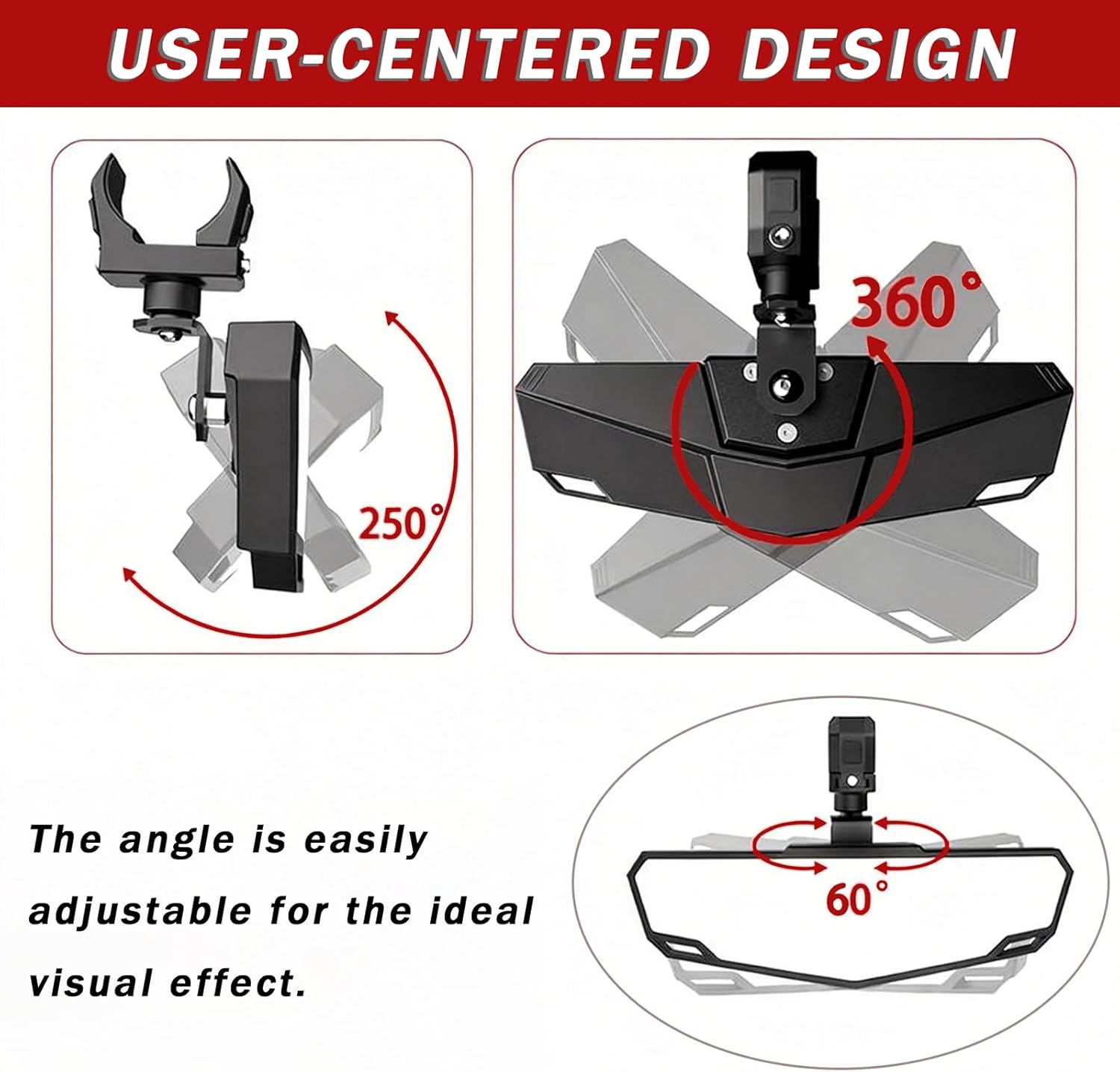 UTV Rear View Mirror for Honda Pioneer 520/520 EPS 2021 – 2025, Clear View Side View Mirror Wide Angle, Heavy Duty Center Mirror No Drill Roll Cage Mount, Vibration Resistant,A