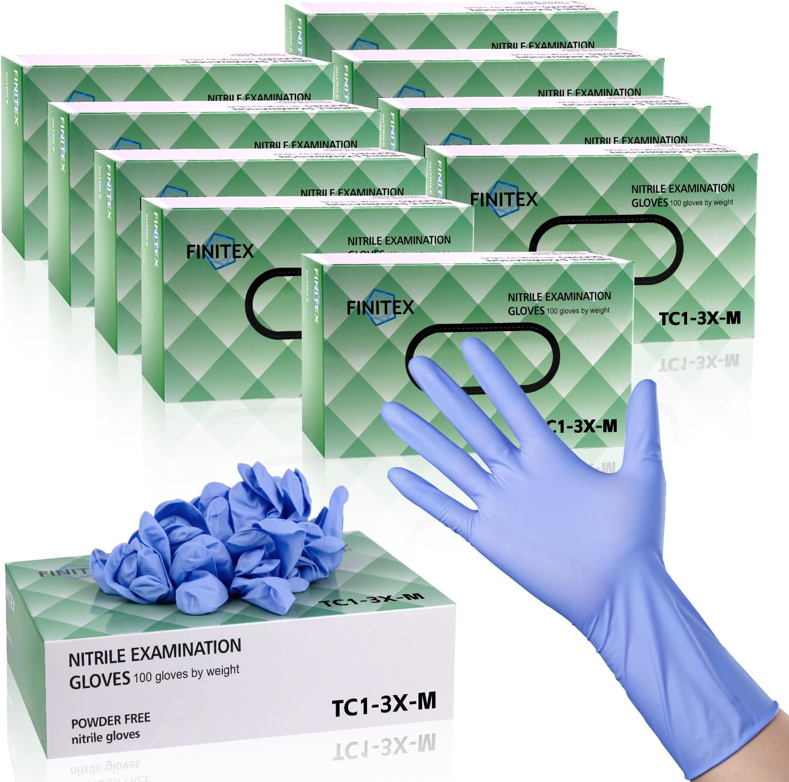 FINITEX Nitrile Disposable Medical Exam Gloves - Ice Blue 3.2 mil Latex-Free Gloves Examination Cleaning Food Gloves