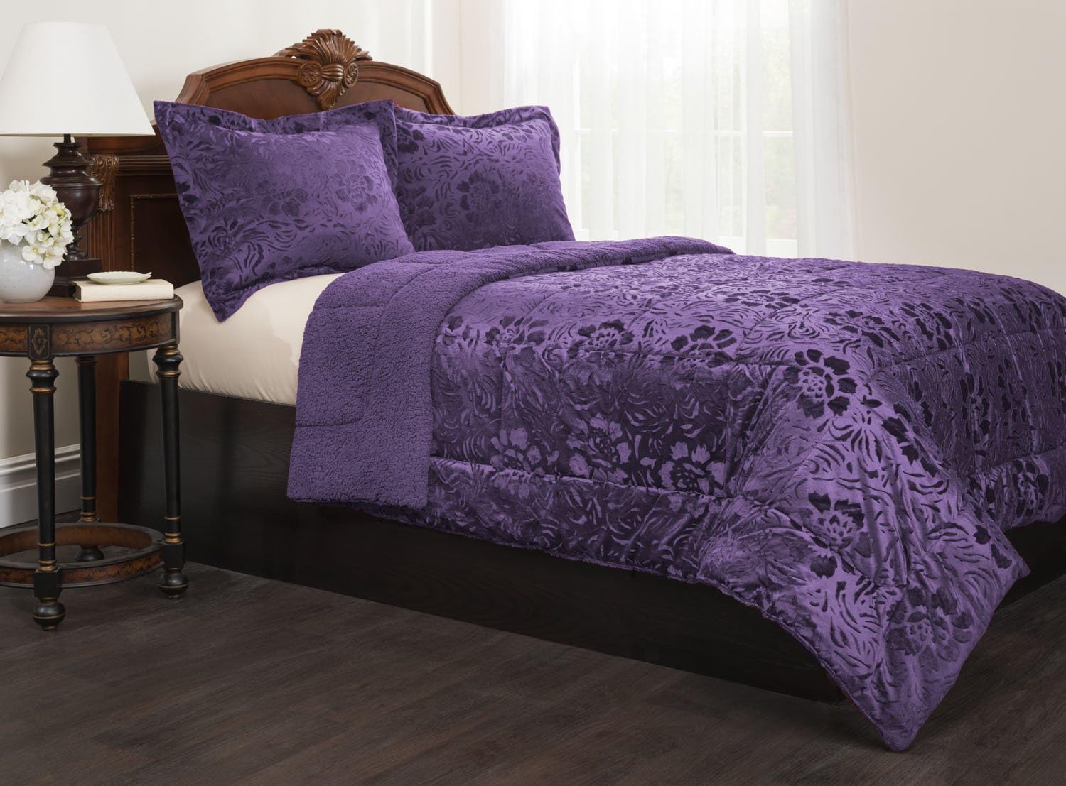 Sherpa Quilted Fleece Comforter Set - Down Alternative Filling – Cozy Comfort & Warm - Matching Pillow Shams Included – Options of Colors & Sizes.