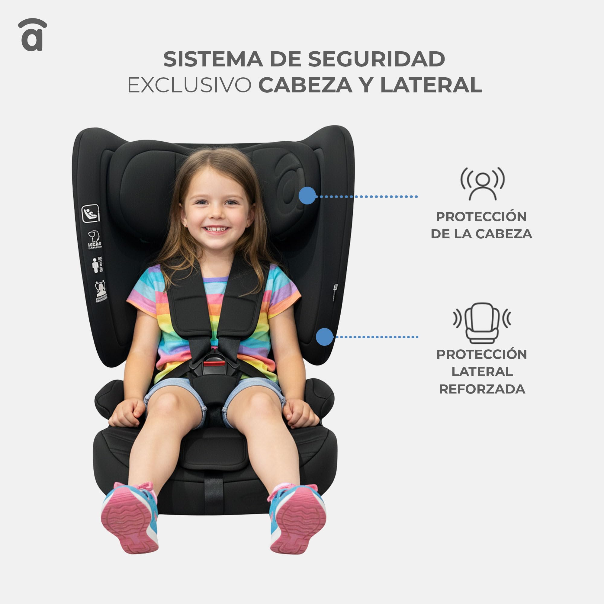 Silla de coche i-Size evolutiva 76-150 cm | Homologada ECE R129, arnés 5 puntos, respaldo reclinable y autoajustable, protección lateral | Neocare Gris Asalvo