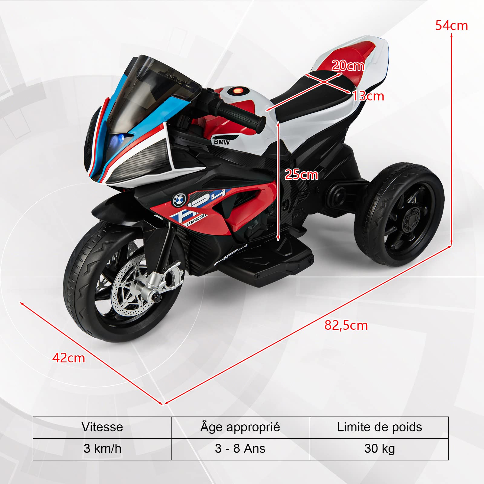 DREAMADE Moto Électrique pour Enfants avec Pédale, à Pousser, Siège Confortable, Port USB/AUX, 3 Roues, Vitesse 3 KM/H, Charge Max 30 KG, pour 3-8 Ans (Rouge)