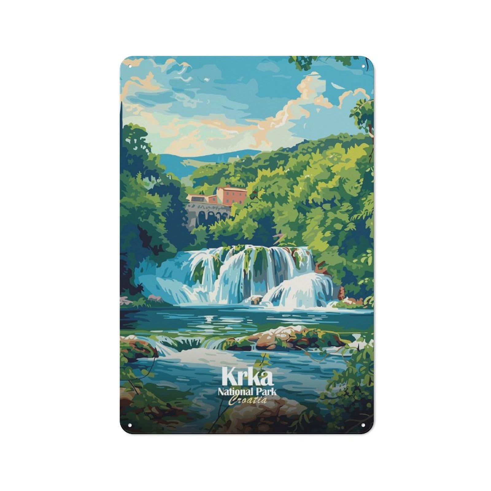 Junmoney Style-10 Vintage Tin Sign 30X20cm With Krka National Park Croatia Illustration For Bar Or Restaurant, Suited To Bar Decor Enthusiasts
