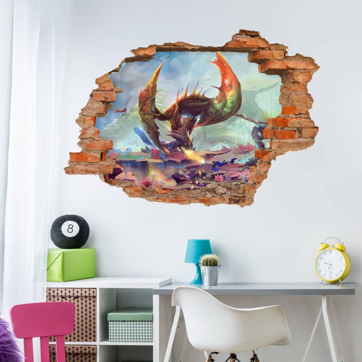 nikima 099 - Adesivo da parete, motivo: drago con 2 fiamme, ideale per la cameretta dei bambini, dimensioni 1250 x 870 mm