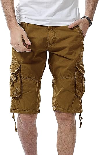 DONGD Mens Cargo Shorts Cotton Slim Fit 