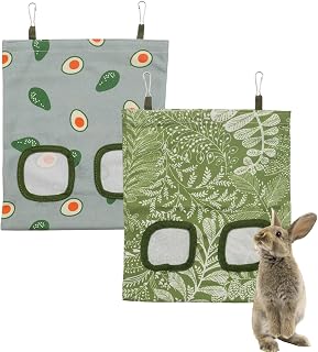 2Pcs Rabbit Hay Feeder Bag, Hanging Guinea Pig Hay Feeder, Green | Rabbit Cage Bag, Hanging Hay Feeder with 2 Holes, Small Animal Feeders Storage Pouch Holder for Rabbits Hamsters Small Pets