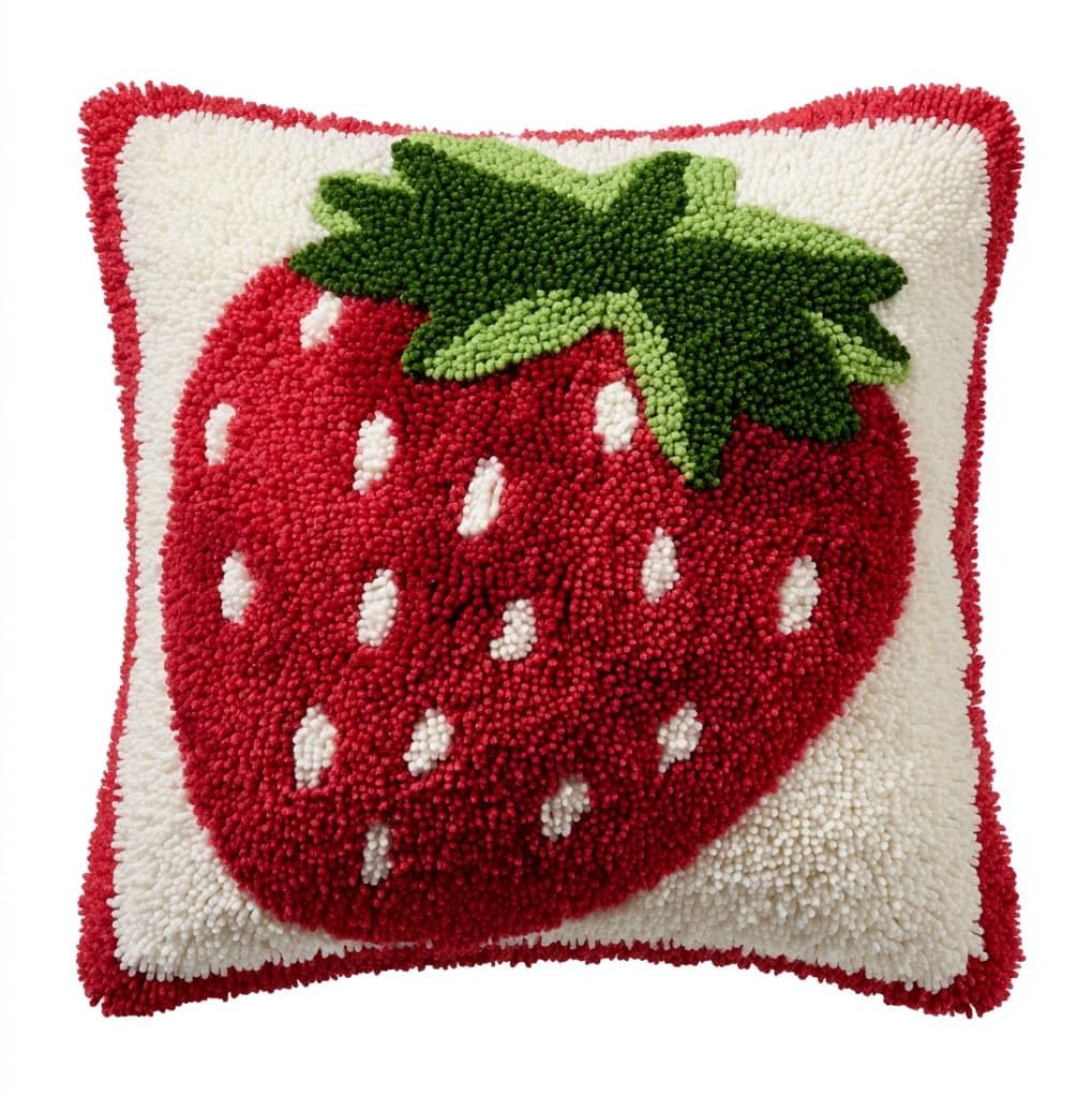 Wallustrioaw Latch Hook Kit Cushion,Strawberry,Latch Hook Kit Diy Pillow Materials Package Embroidery Cross Stitch Gifts,17X17in