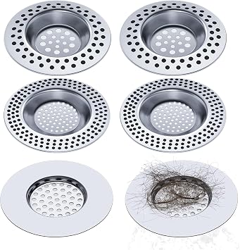 Realure 6Pcs Sink Strainer, 3 Size Metal Drain Filters for Kitchen Bathroom