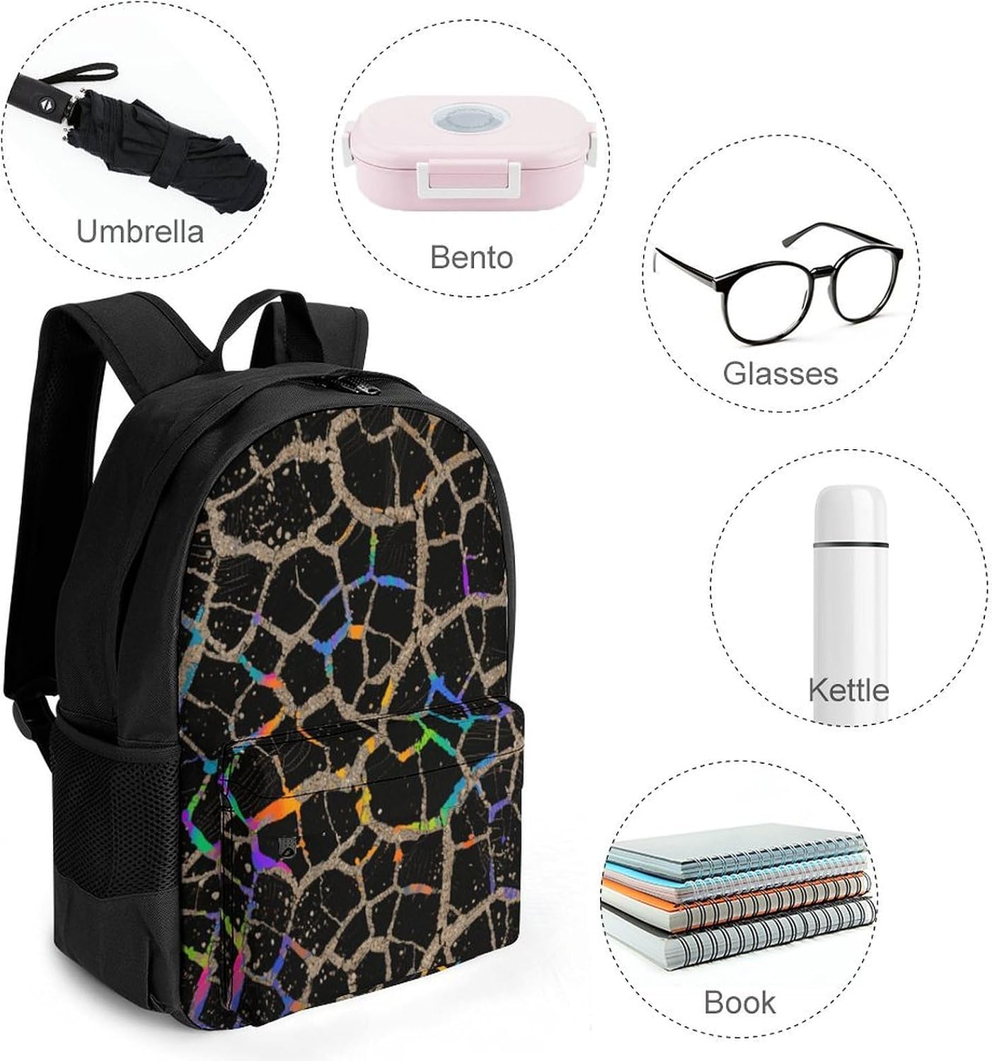 Neon Black Stone Backpack Daypack Travel Backpack | Lightweight Casual Laptop Backpack for Women Men Aesthetic Travel Bag for Weekender Business Hiking Outdoor