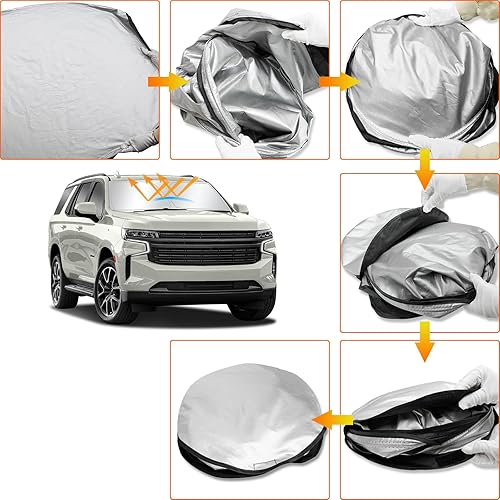 Miniatura 6 de D-Lumina Parasol para parabrisas delantero para Chevy Tahoe 2021, 2022, 2023, 2024 y 2025, parasol plegable para ventana delantera para rayos UV