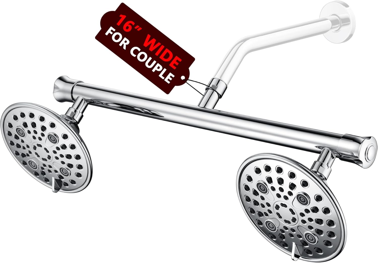 sumerain Luxurious 6" High Pressure Dual Shower Head Combo with 6 Settings and 20" Long Shower Arm for Couples, Chrome Finish
