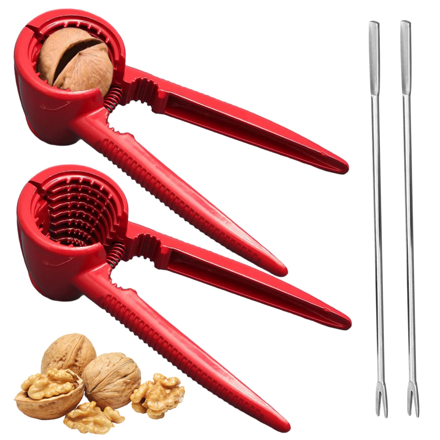 CAKEEYUM 2PCS Walnut Cracker Tool Heavy Duty Aluminum Alloy Pecan Sheller with Walnut Needle Handheld Nutcracker Tool with Non Slip Handle