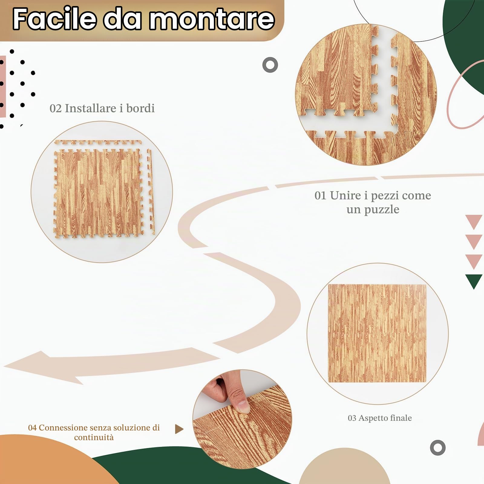LIFEZEAL 12 Tappetini Palestra, Tappeti Fitness, Tatami, in EVA Gomma, Effetto di Legno, Antiscivolo, Resistente, Assorbimento di Urti, Pulizia Facile, Materasso Puzzle Protegge Pavimento, Home Gym