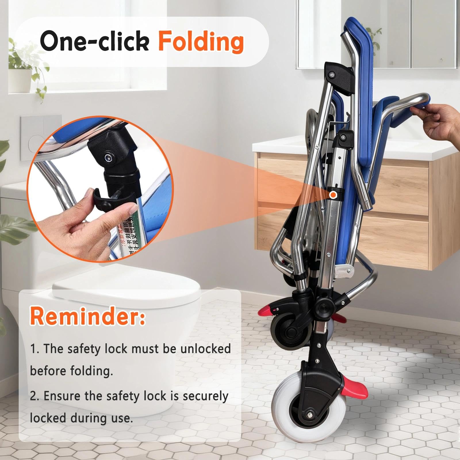 Silla Ducha WC con Ruedas Plegable, Sillas de Ruedas para Ancianos Ducha con Reposabrazos y Respald, Silla De Ruedas para Ducha para Personas Mayores y Discapacitadas 150 kg